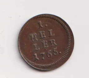 haléř 1765-stav.,Marie Terezie.,Rakousko