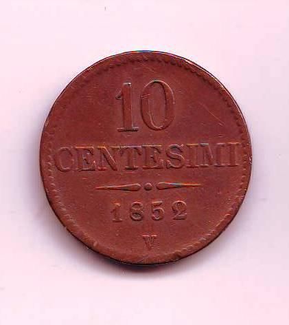 10 Centesimi(1852-ražba V), stav 2+/2 dr.hr.
