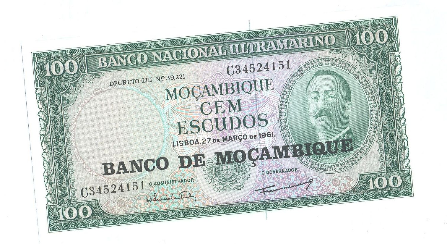 100 Escudos, 1961, Mozambik