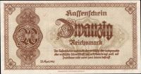 20 Reichsmark/1945-Liberec/, stav UNC, série AF, vzácná varianta číslovače - úzké No