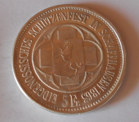 Švýcarsko 5 Frank 1865 Schutzenfest novoražba 17,7 g