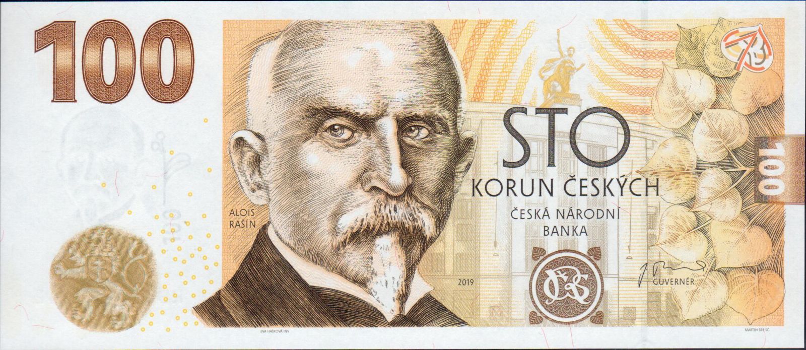 100Kč(2019-Alois Rašín), stav UNC, první pamětní bankovka ČR, uložena v originálním balení ČNB