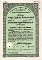 Dluhopis Deutschen Hypothekenbank in Weimar/1942/, 100 Reichsmark, 4 %, formát A4