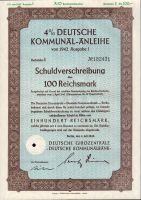 Dluhopis Deutsche Kommunal Anleihe, Berlín/1942/ 100 Reichsmark, 4%, formát A4