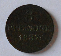 Sasko 3 Pfenik 1837