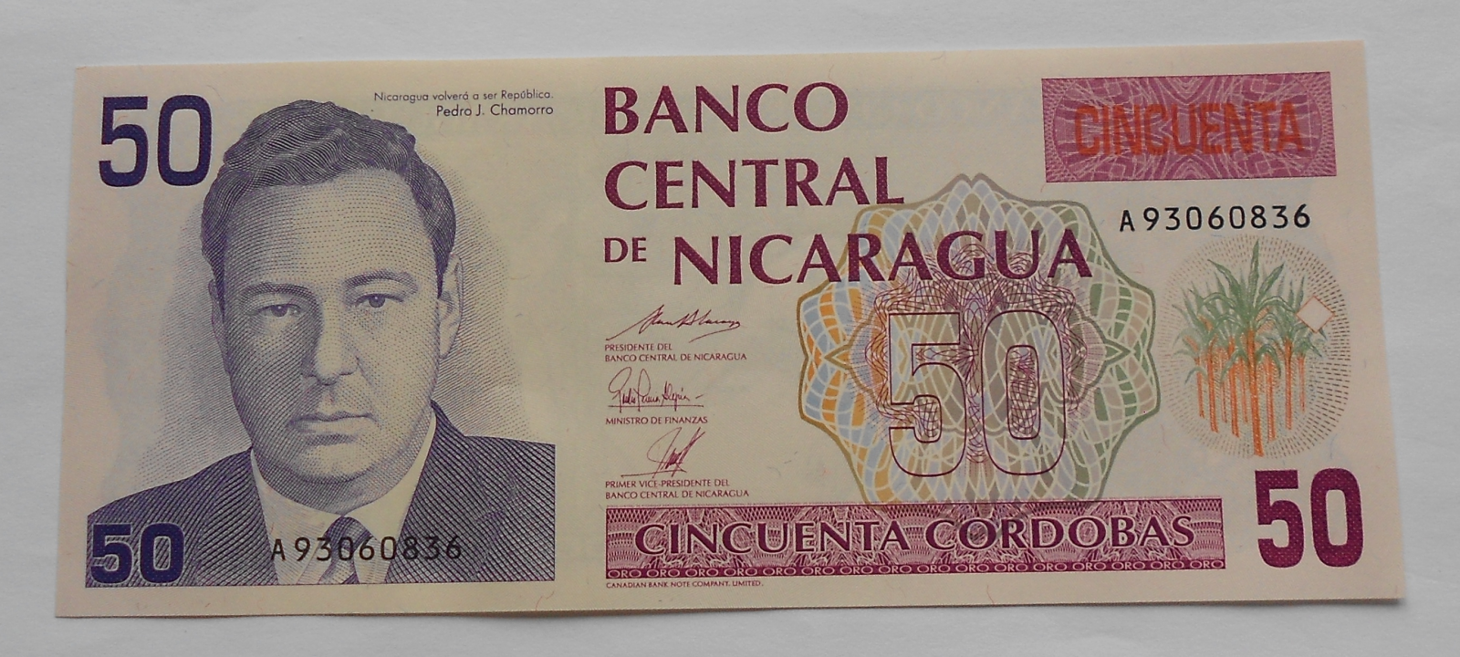Nikaragua 50 Cordobes P. Chamarro 1990