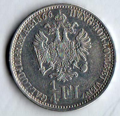 1/4 Zlatník/Gulden(1866-ražba V), stav 1/1-, velmi vzácná ražba