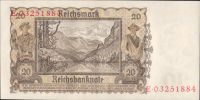 20Reichsmark/1939/, stav UNC, série E/W nebo I/W