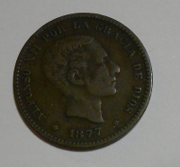 Španělsko 5 Centimos 1877 Alfons XII.