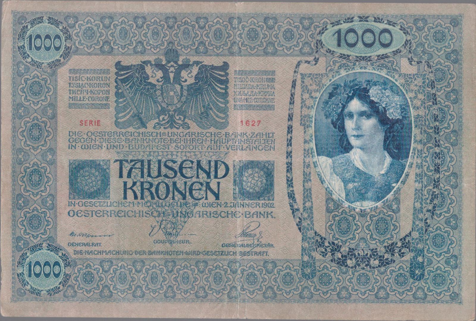 1000K/1902/, stav 3, přetisk DEUTSCHÖSTERREICH