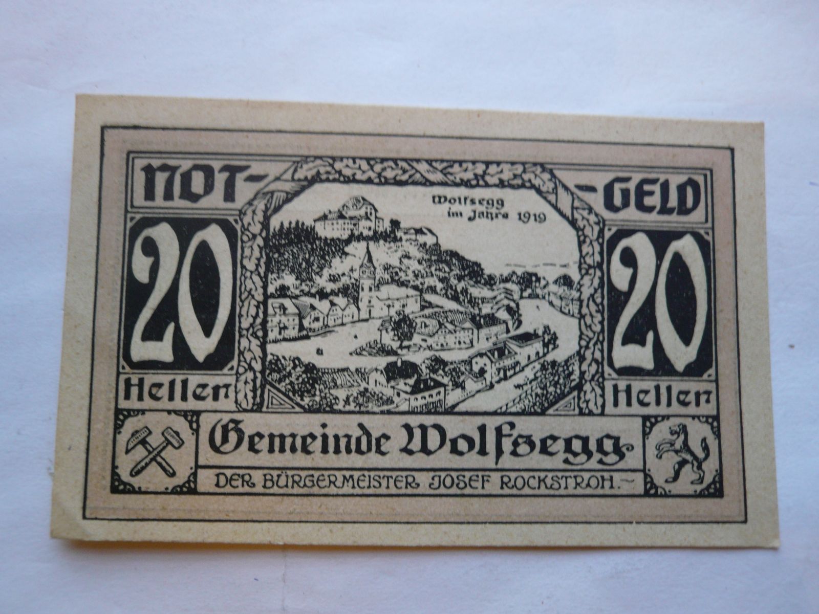 20 Heller, 1919, Wolfsegg, Rakousko