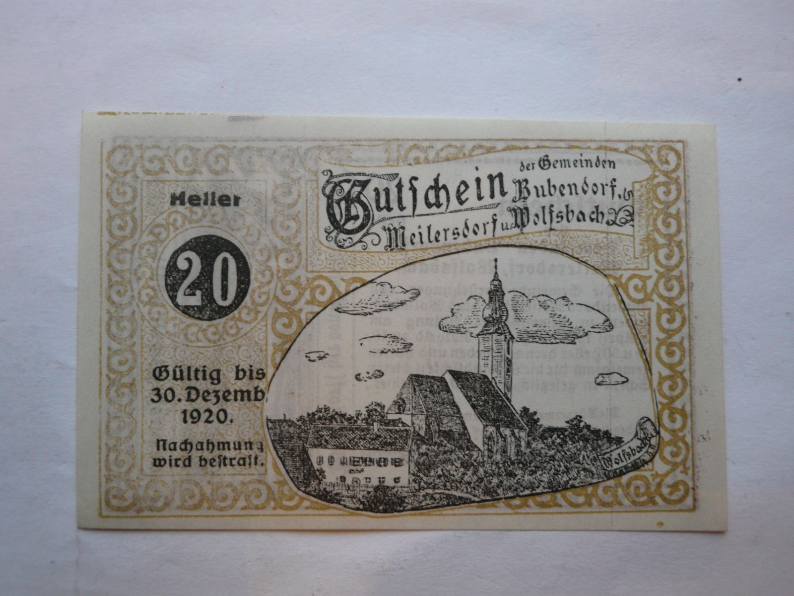 20 Heller, 1920, Gutschein, Rakousko