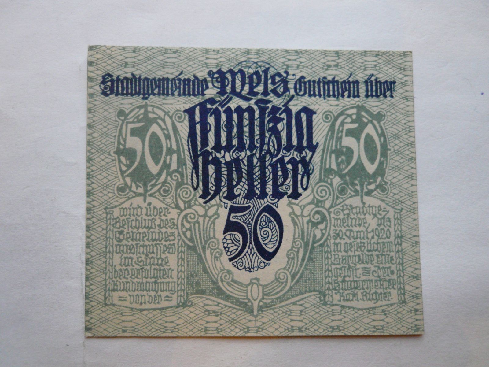 50 Heller, 1920, Mels, Rakousko