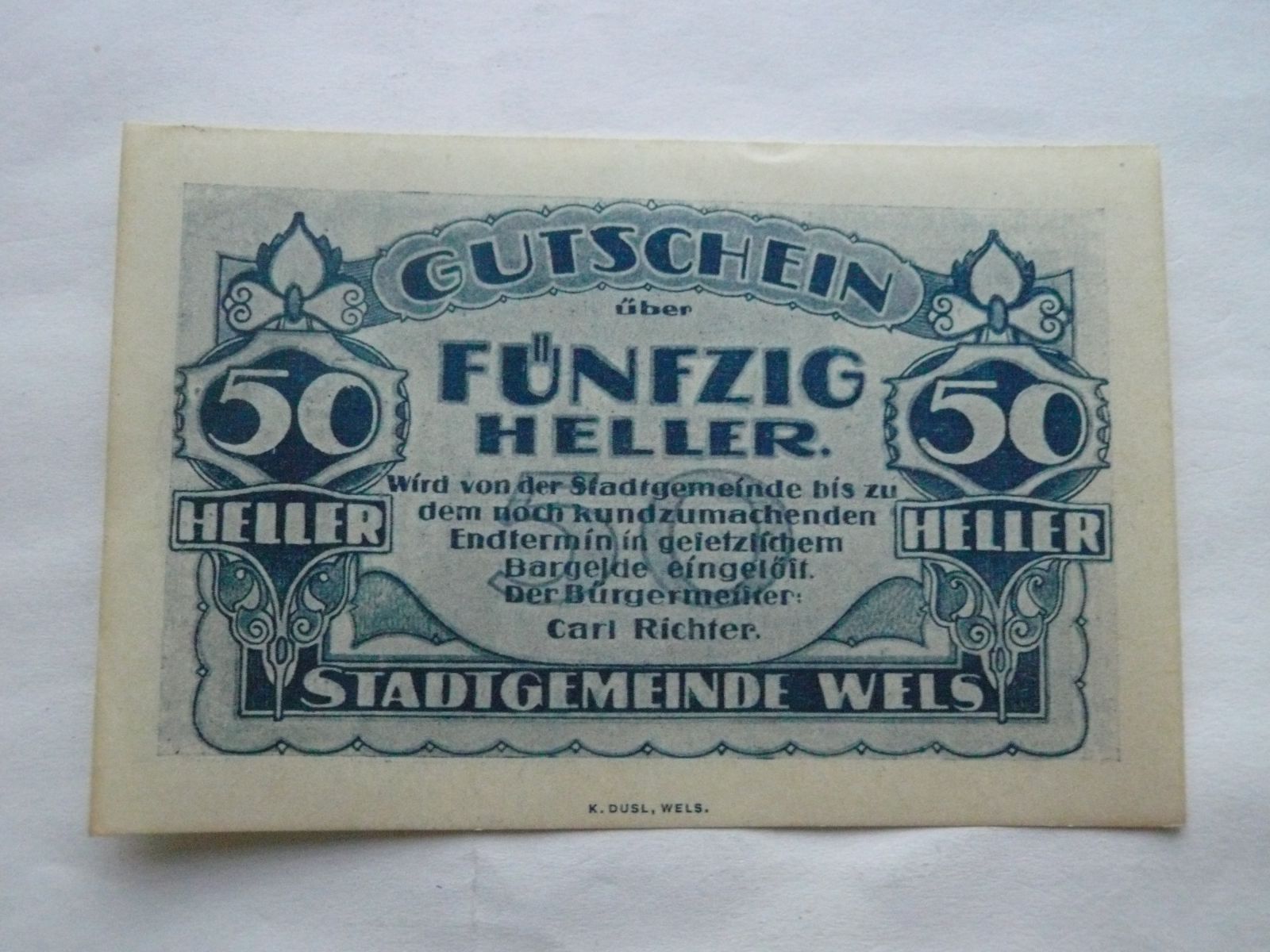 50 Heller, Gutschein, Rakousko