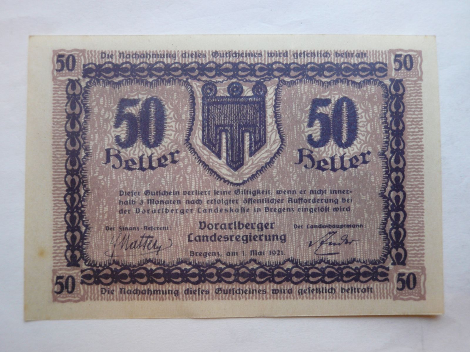 50 Heller, Landesregierung, Rakousko
