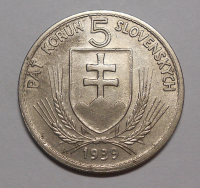 Slovensko 5 Koruna Tiso 1939