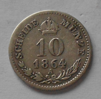 Rakousko 10 Krejcar 1864 A