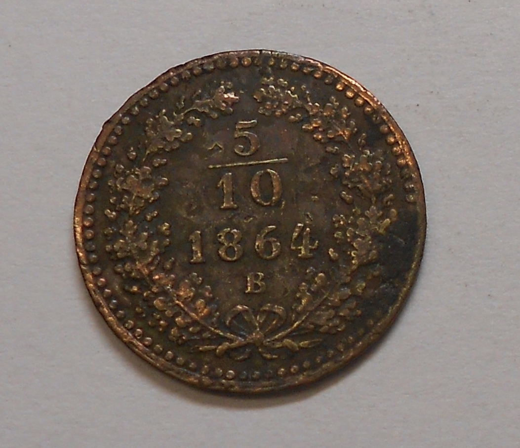 Rakousko 5/10 Krejcar 1864 B