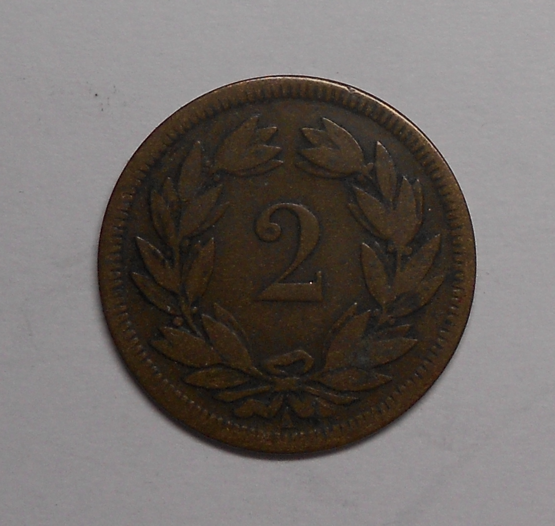 Švýcarsko 2 Rappen 1851 A