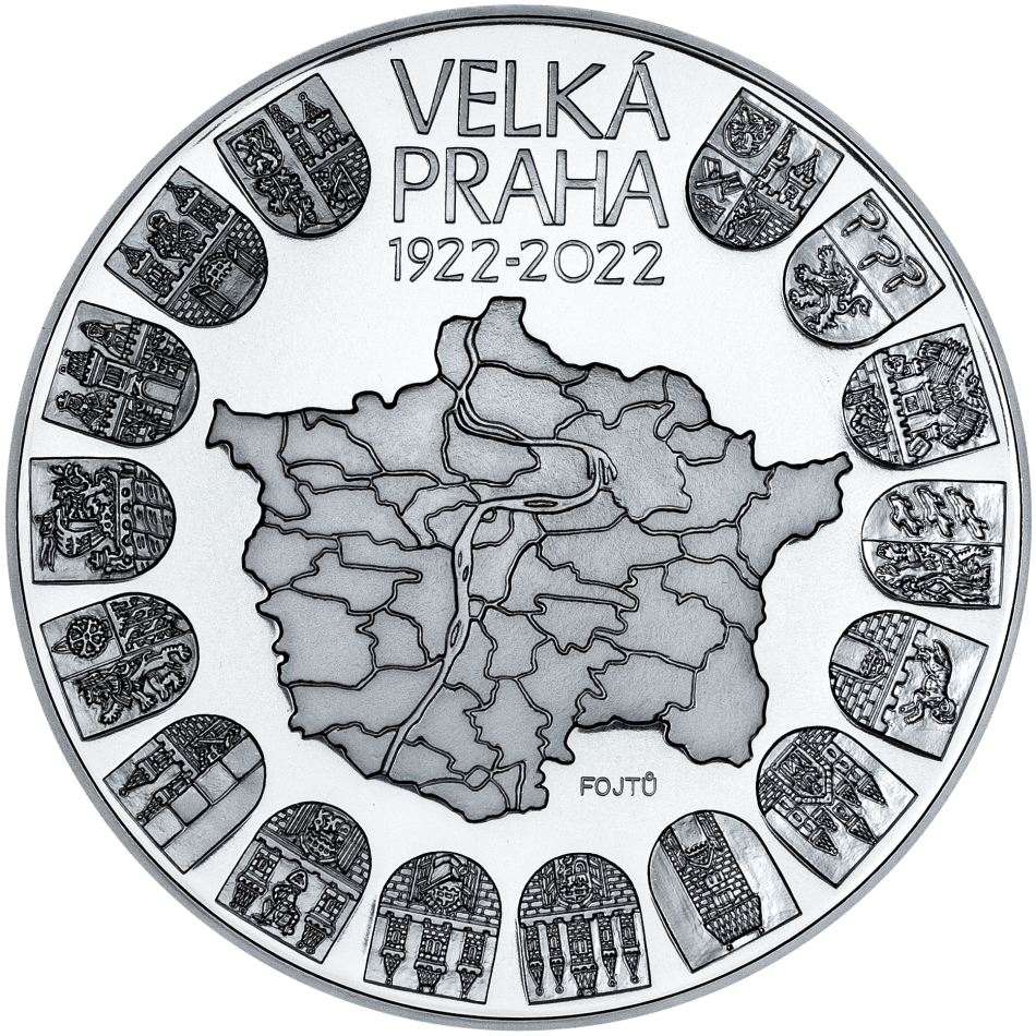10.000 Kč(2021-Velká Praha), stav PROOF, etue a certifikát, první mince ČR o hmotnosti 1 kg !!!