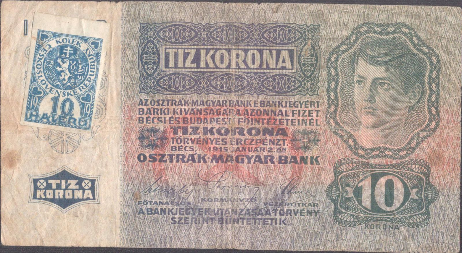 10Kč/1915-18, stříhaný kolek ČSR/, stav 4, série 1056