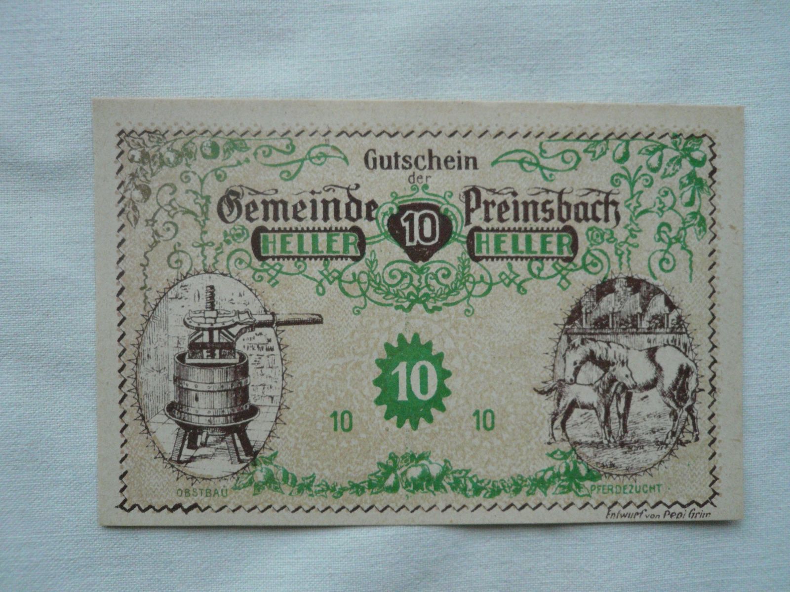 10 Heller, Preinsbach, 1920 Rakousko
