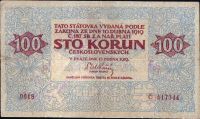 100Kč/1919/, stav 3 o., série 0018