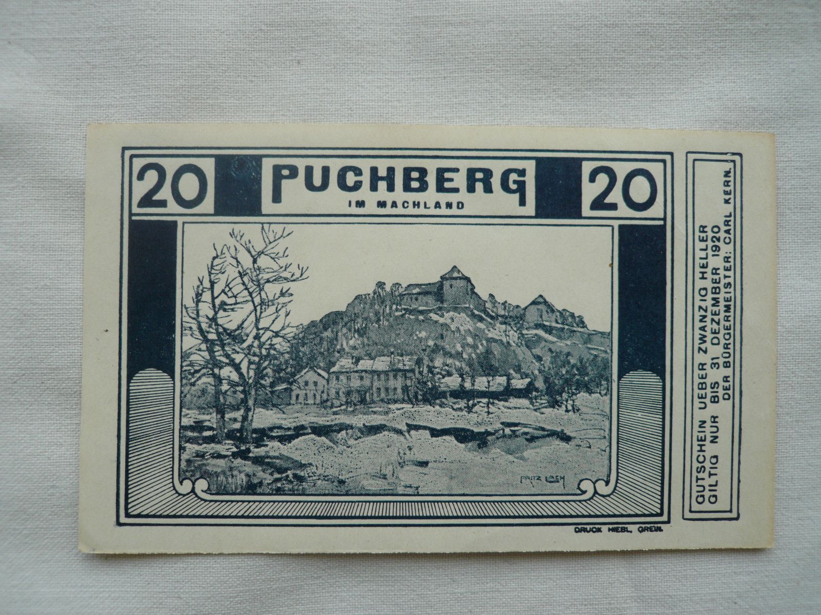 20 Heller, Puchberg, 1920, Rakousko