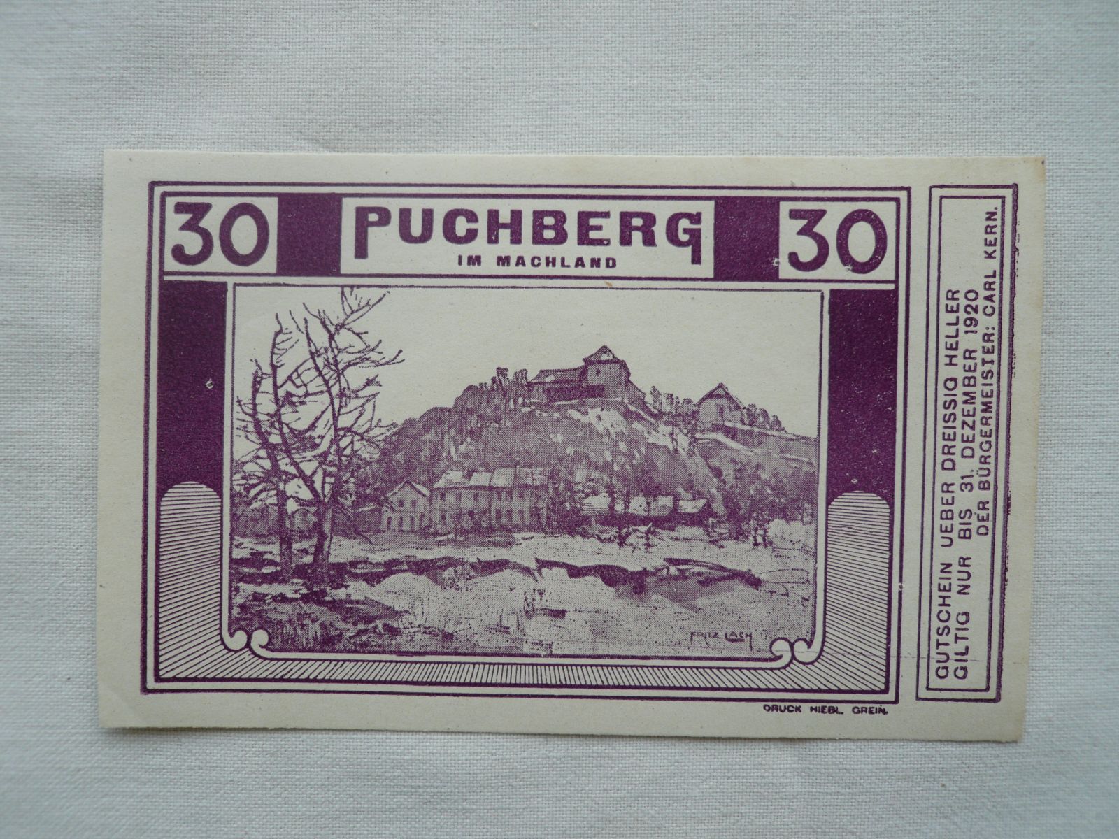 30 Heller, Puchberg, fialová, Rakousko