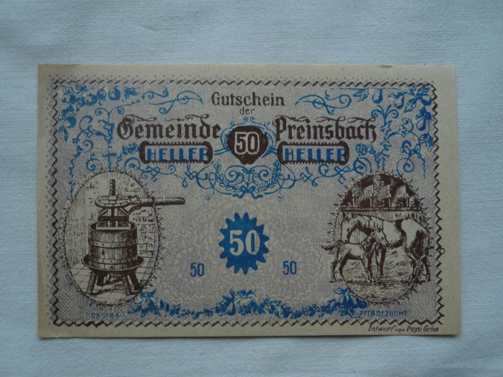 50 Heller, Preinsbach, 1920 Rakousko